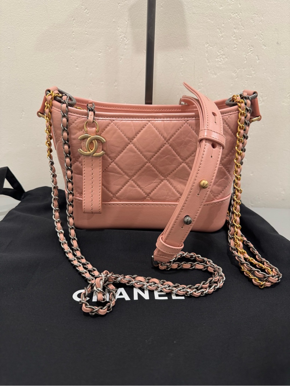 CHANEL Gabrielle hobo Quilted Lambskin Crossbody with Two-Tone Chain